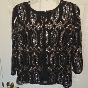 Alex Evenings Black and Silver Sequin Blouse